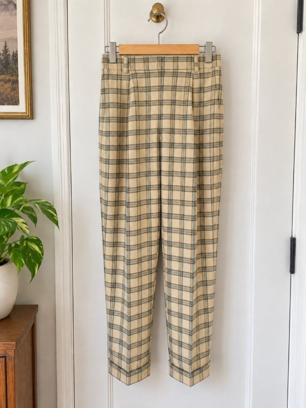 Aritzia Wilfred Dashwood Plaid Pants - Sage Green, Cream & Taupe Size 0